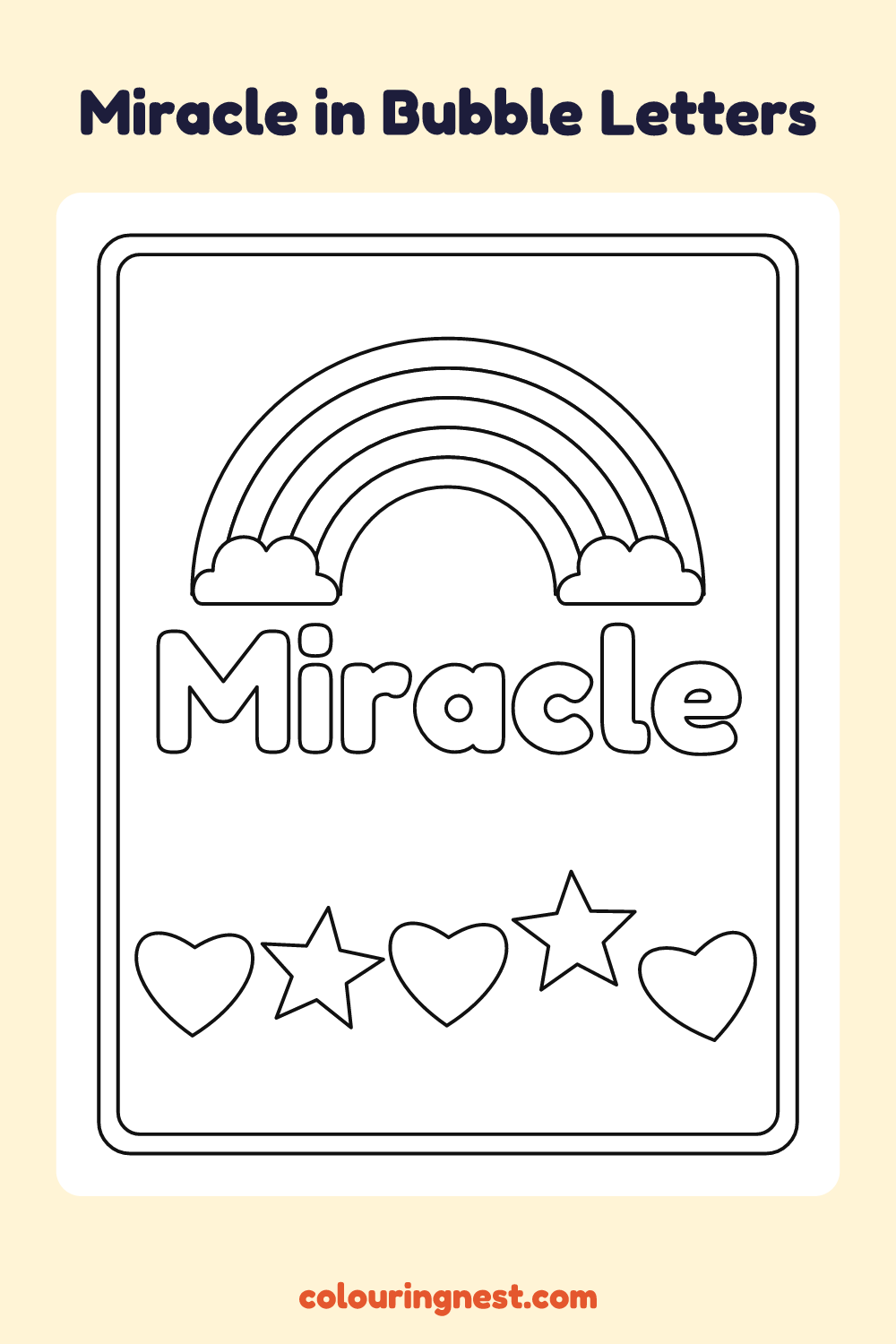 Miracle in Bubble Letters coloring page: free printable black-and-white line art