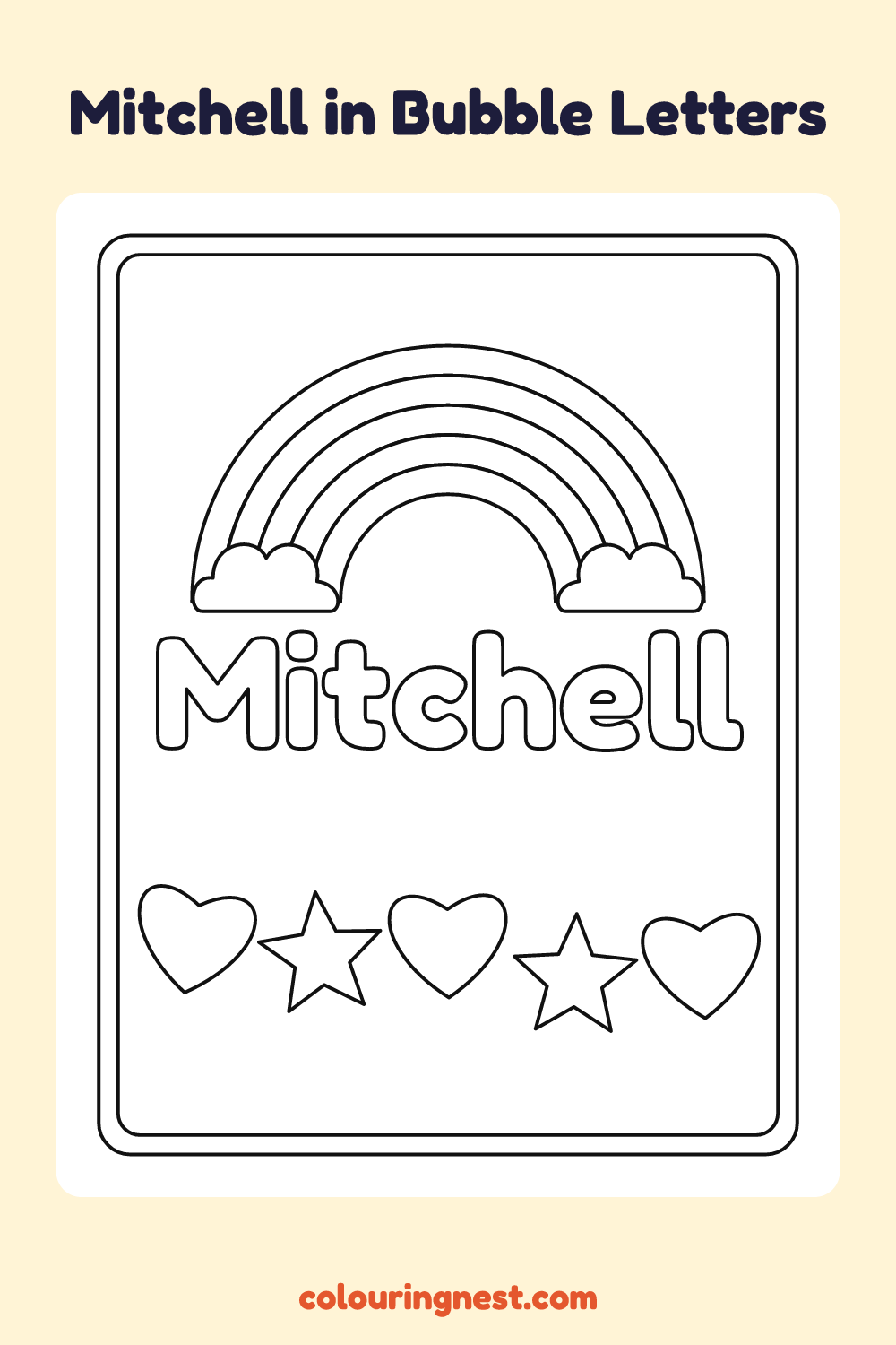 Mitchell in Bubble Letters coloring page: free printable black-and-white line art