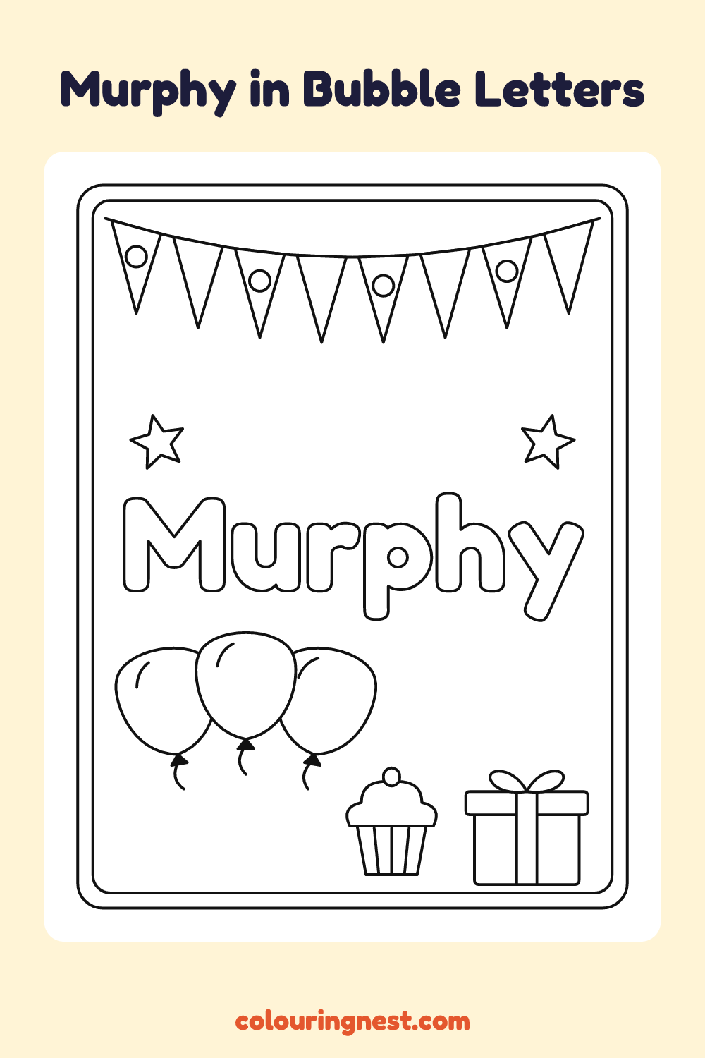 Murphy in Bubble Letters coloring page: free printable black-and-white line art