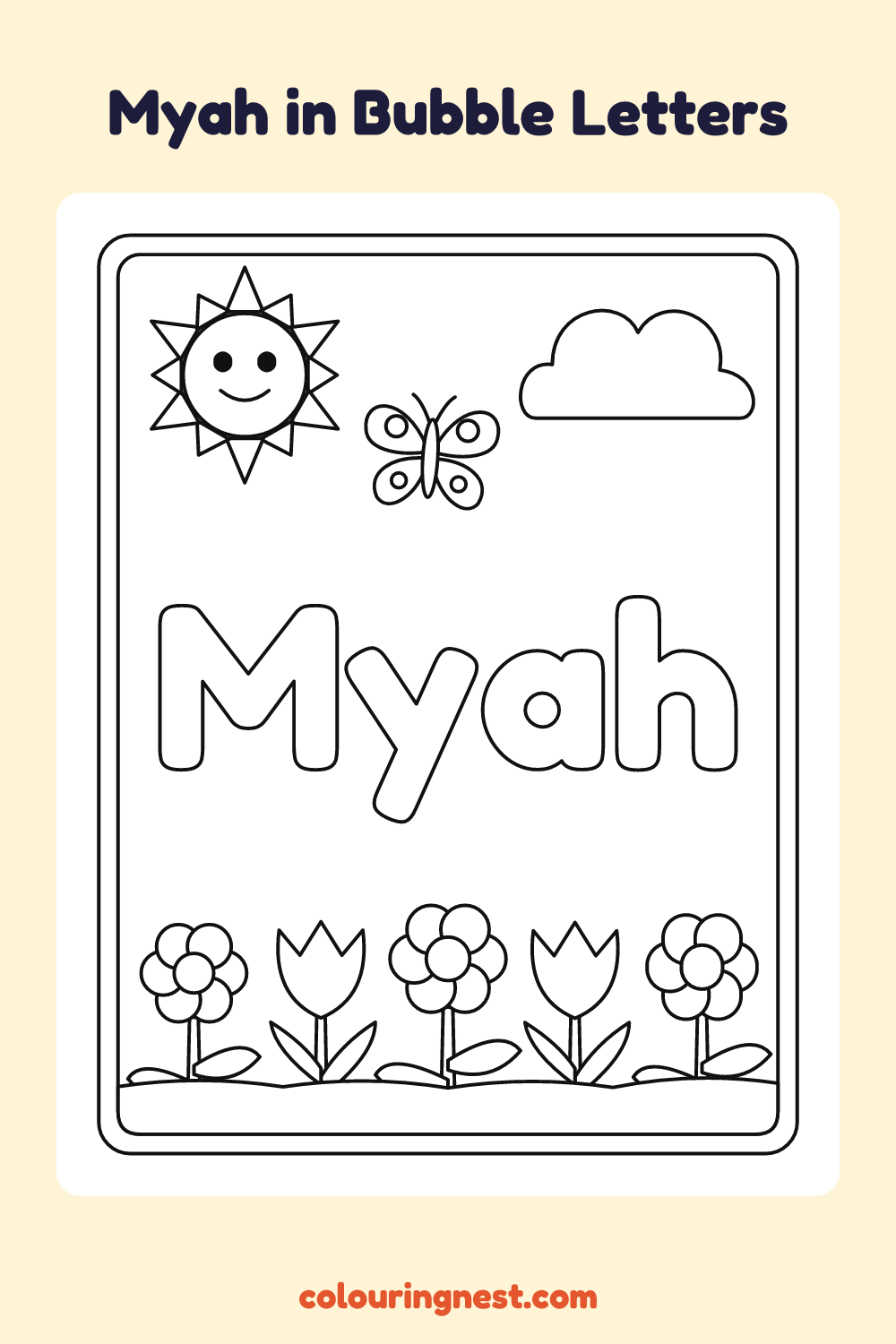 Myah in Bubble Letters coloring page: free printable black-and-white line art