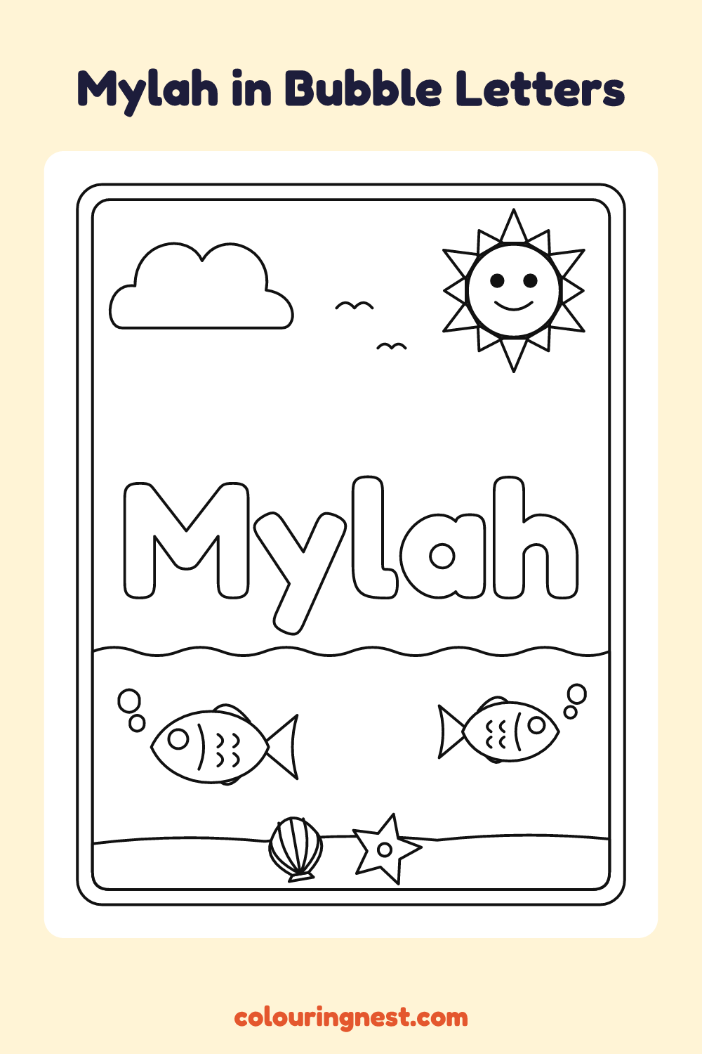 Mylah in Bubble Letters coloring page: free printable black-and-white line art