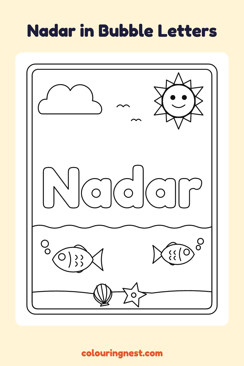 Nadar in Bubble Letters coloring page: free printable black-and-white line art