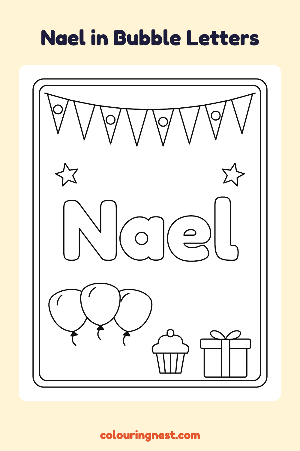 Nael in Bubble Letters coloring page: free printable black-and-white line art