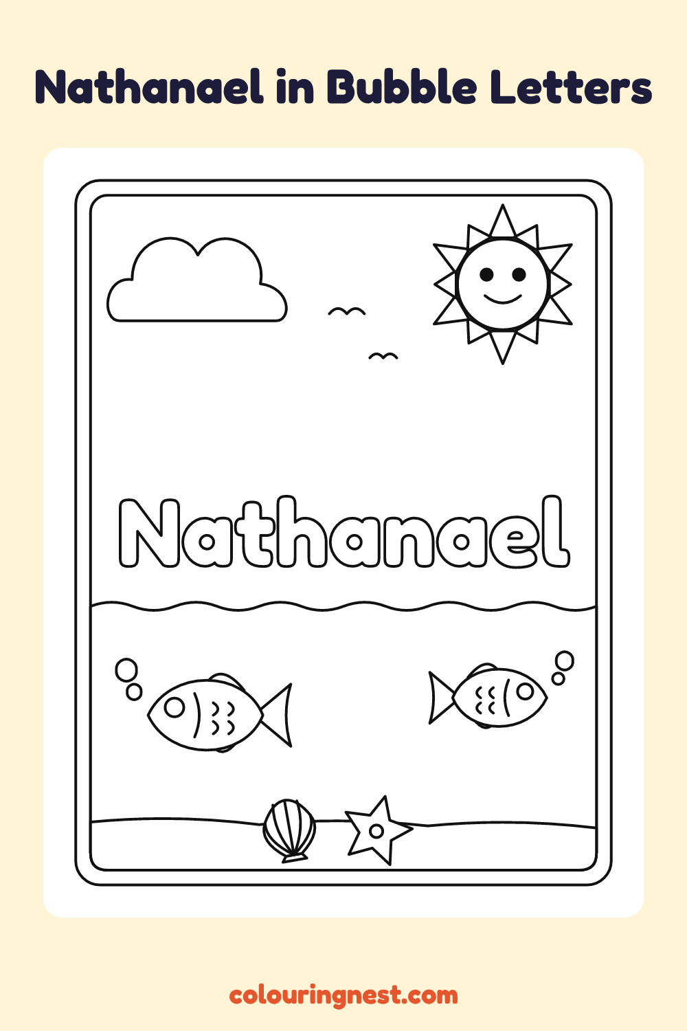 Nathanael in Bubble Letters coloring page: free printable black-and-white line art