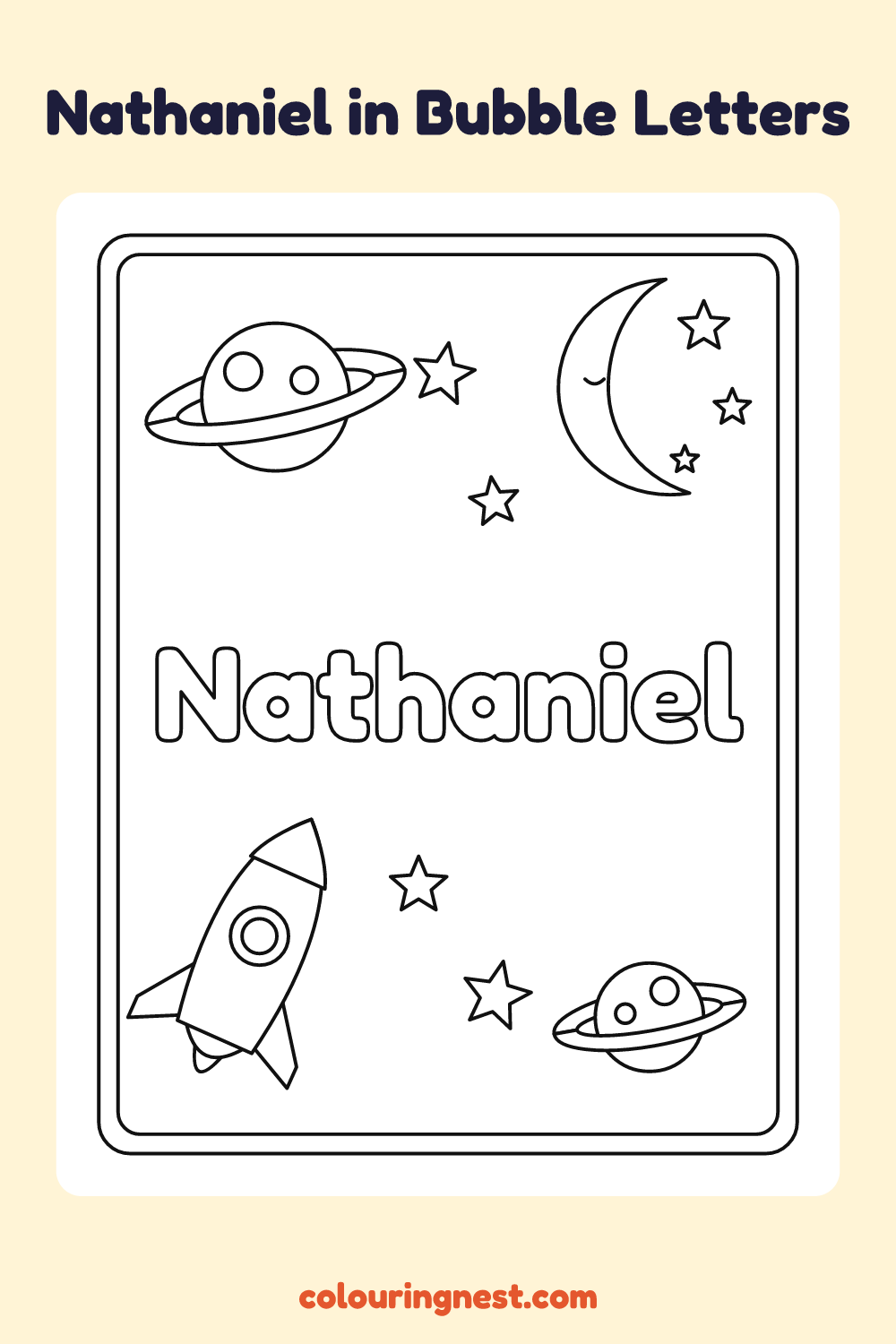 Nathaniel in Bubble Letters coloring page: free printable black-and-white line art