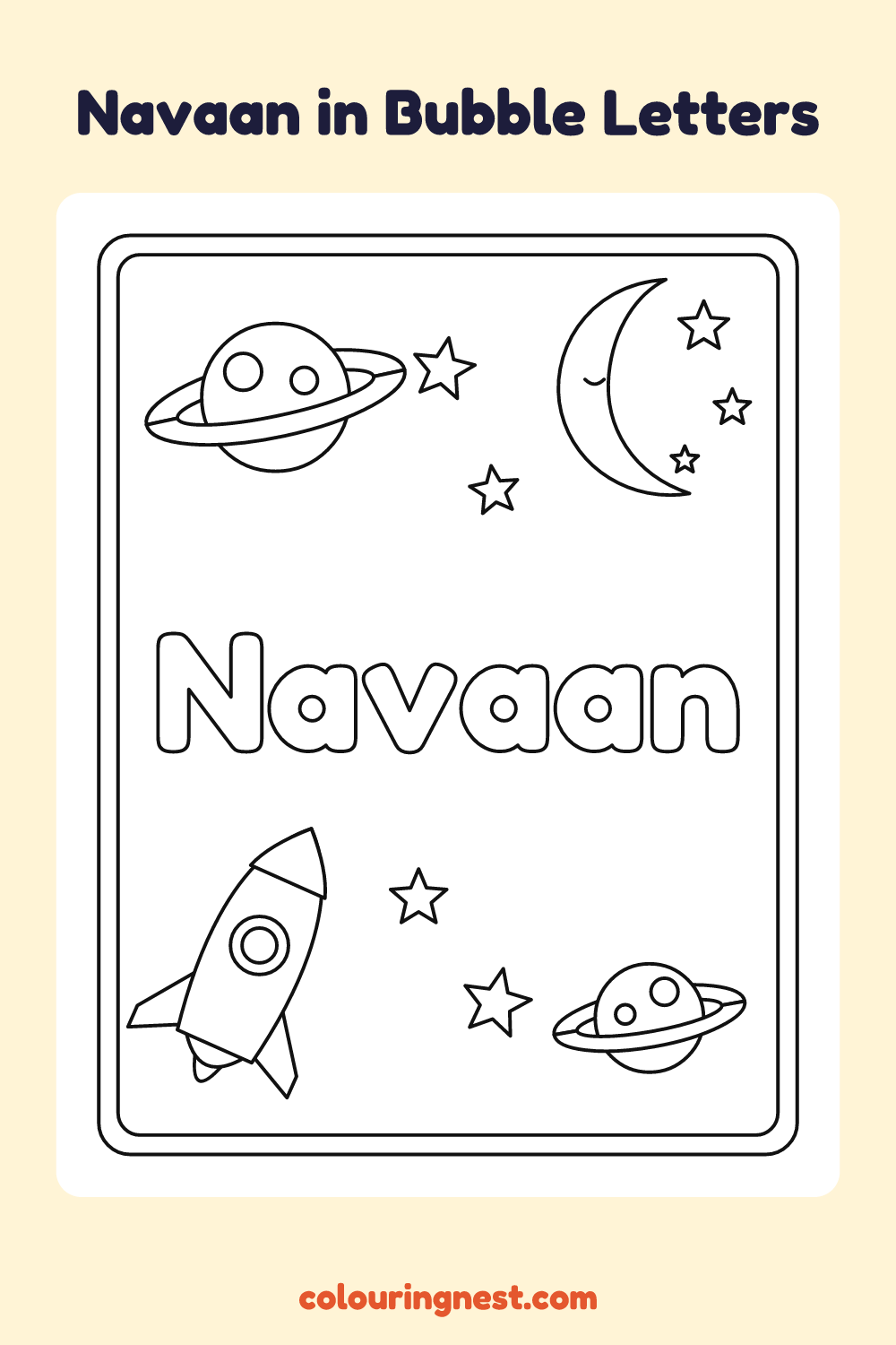 Navaan in Bubble Letters coloring page: free printable black-and-white line art