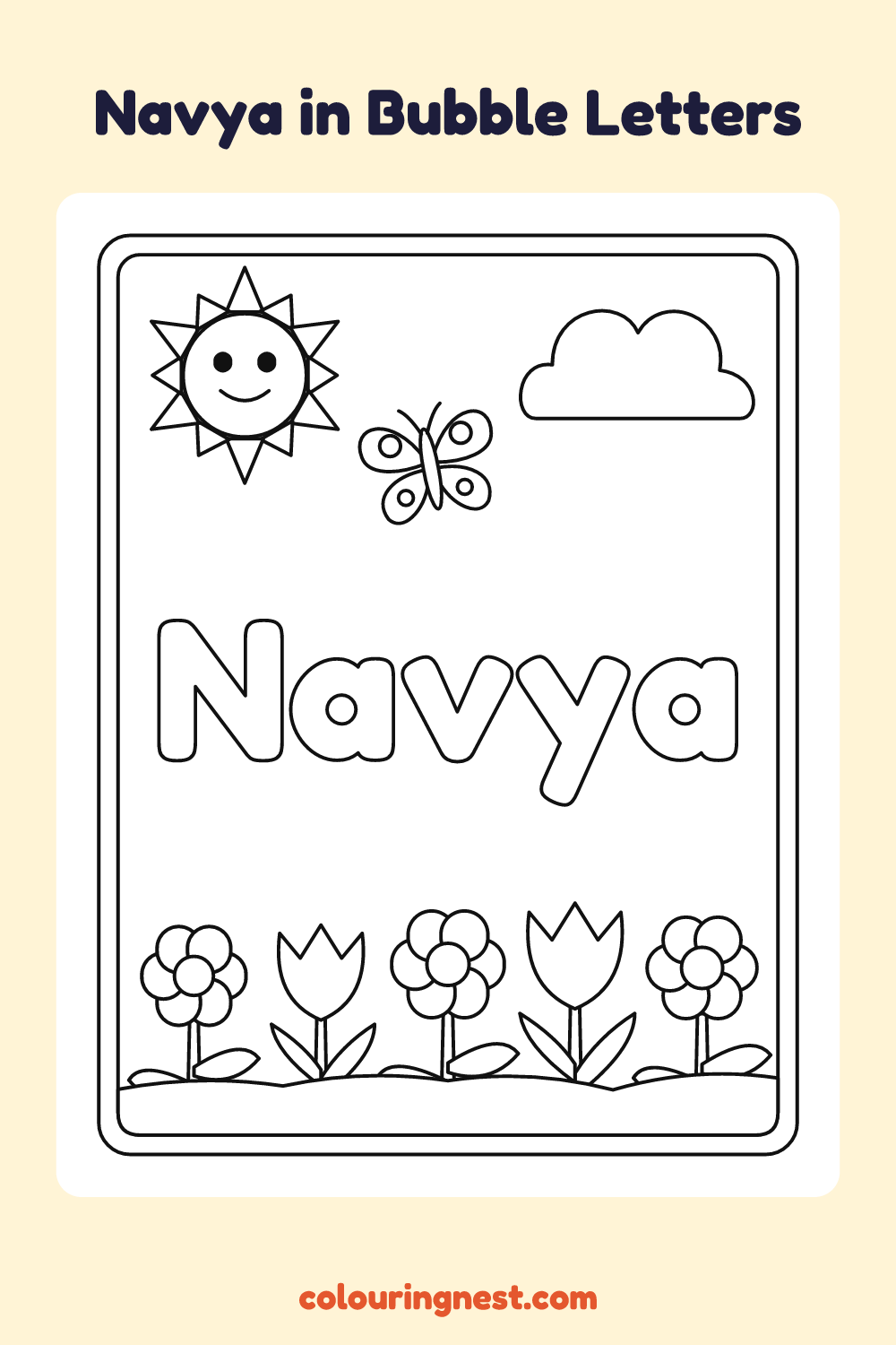 Navya in Bubble Letters coloring page: free printable black-and-white line art