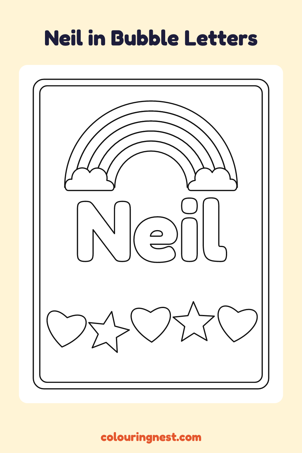 Neil in Bubble Letters coloring page: free printable black-and-white line art