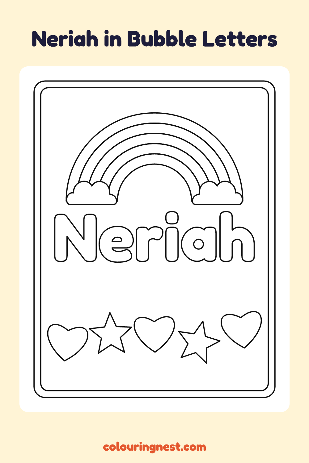 Neriah in Bubble Letters coloring page: free printable black-and-white line art