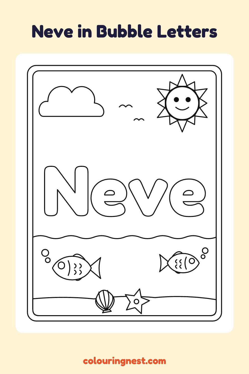 Neve in Bubble Letters coloring page: free printable black-and-white line art