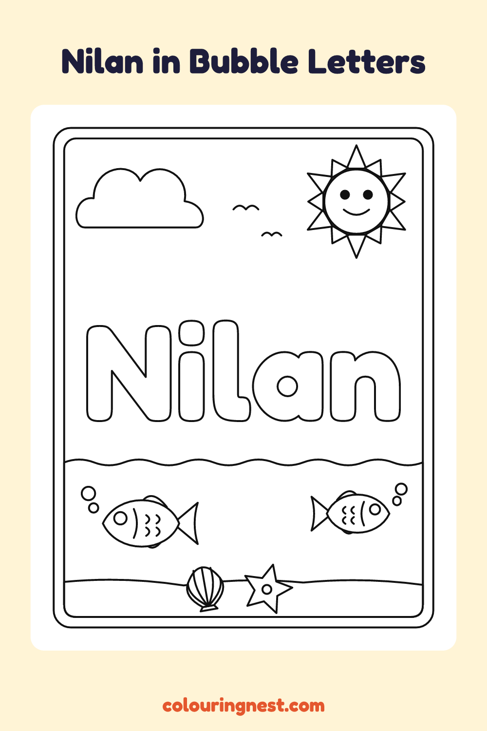 Nilan in Bubble Letters coloring page: free printable black-and-white line art