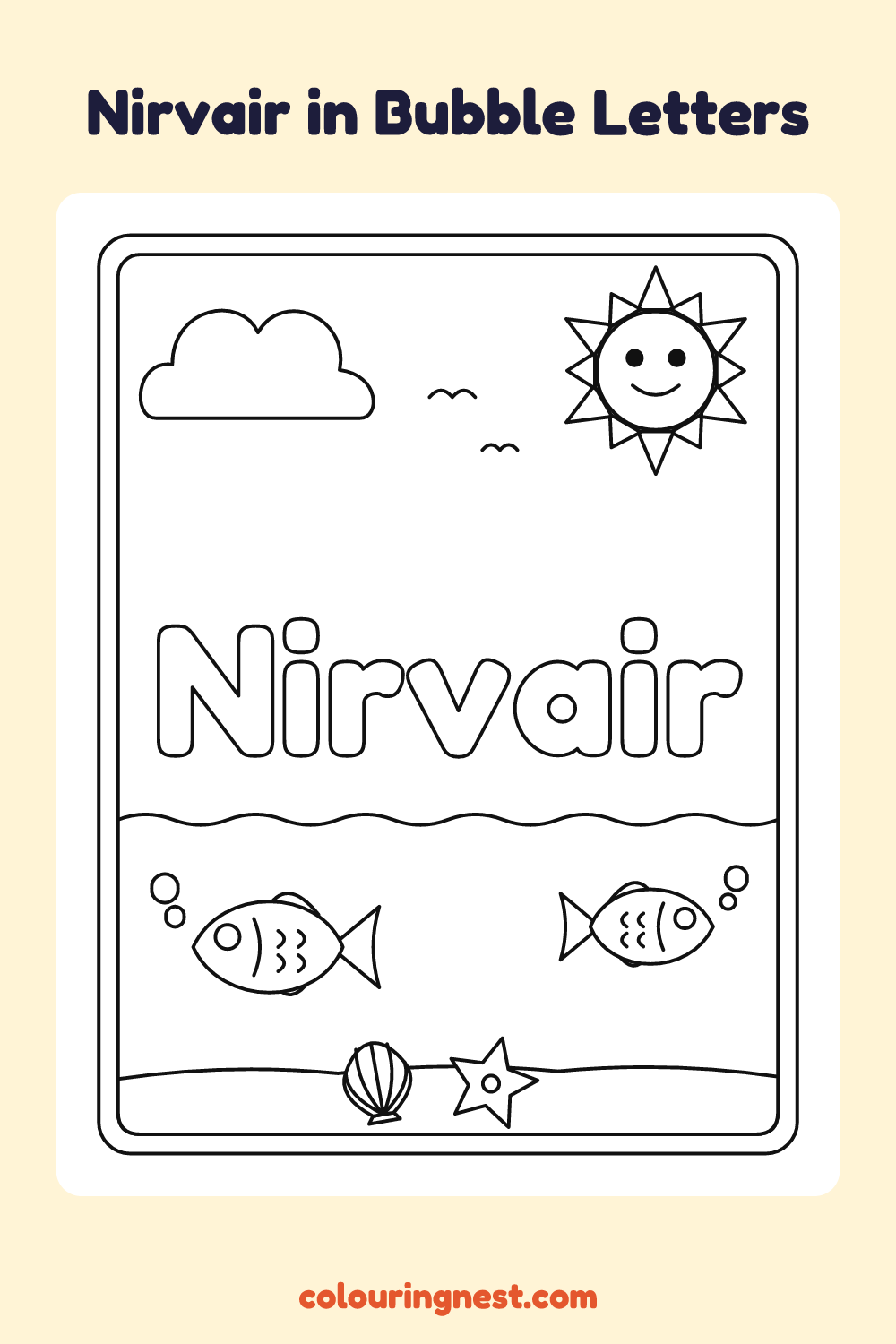 Nirvair in Bubble Letters coloring page: free printable black-and-white line art