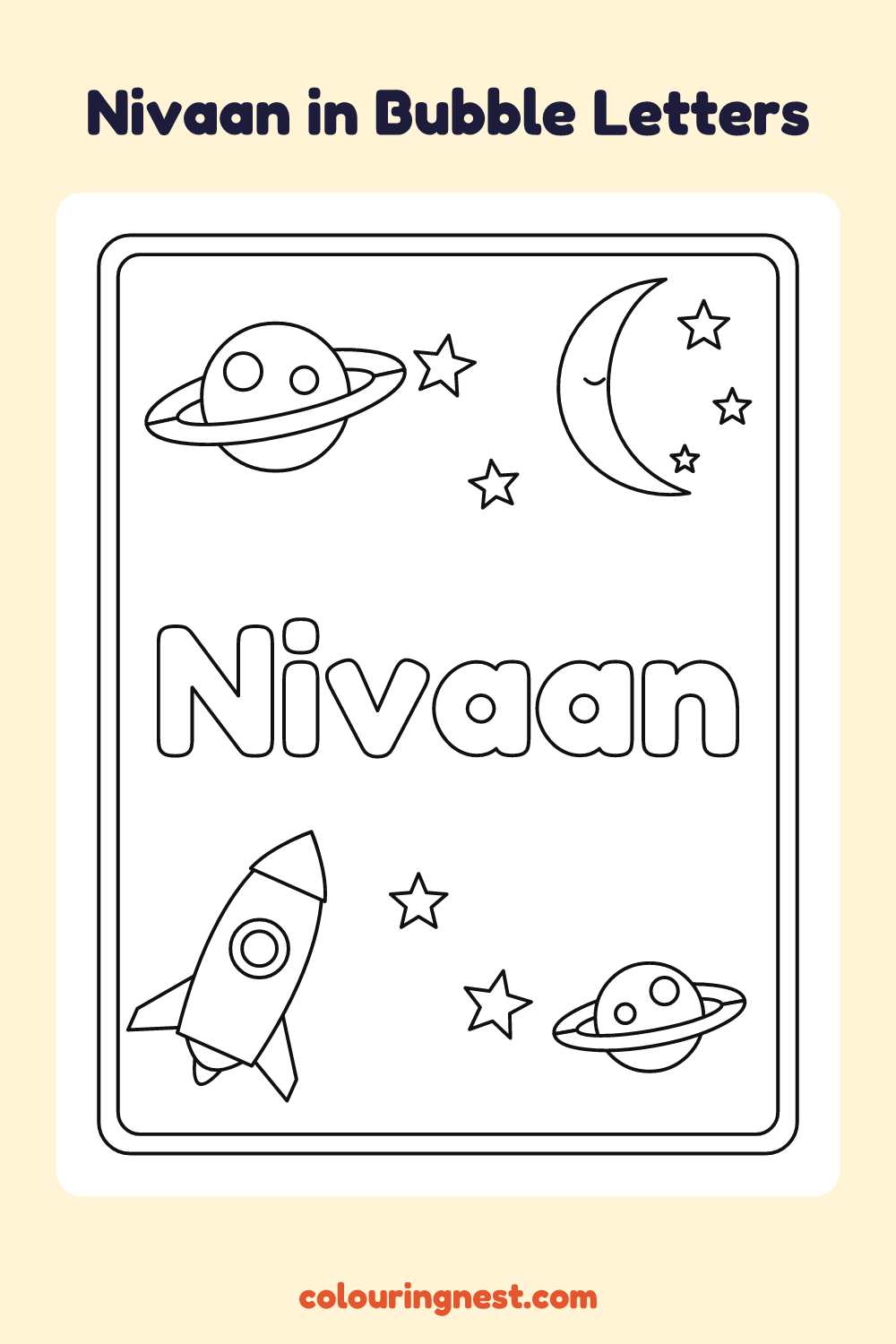 Nivaan in Bubble Letters coloring page: free printable black-and-white line art