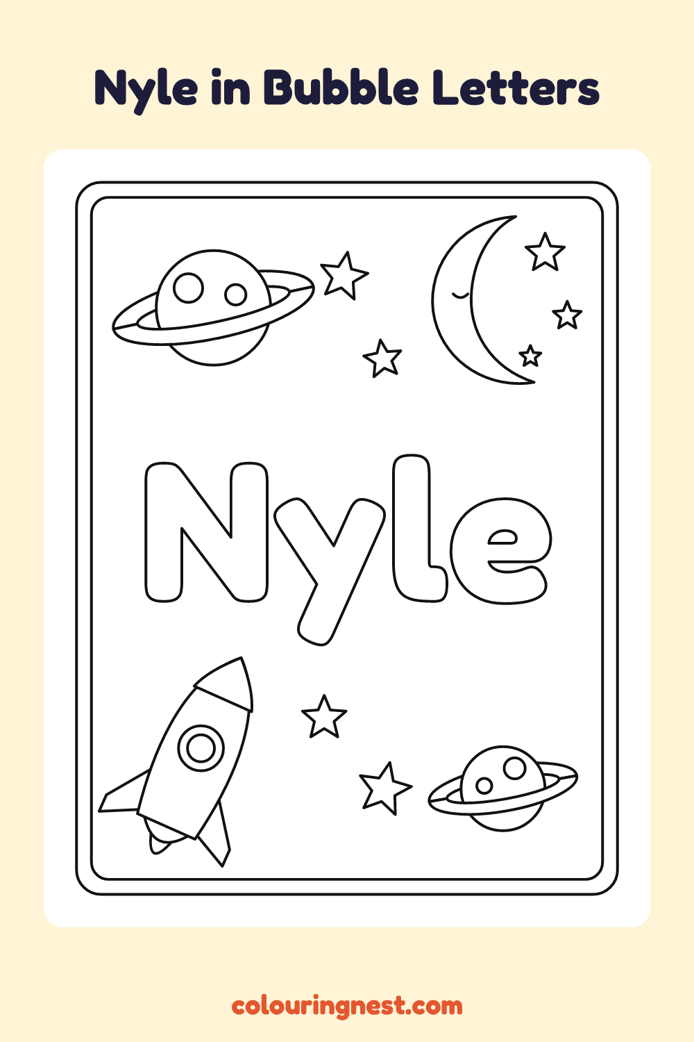 Nyle in Bubble Letters coloring page: free printable black-and-white line art
