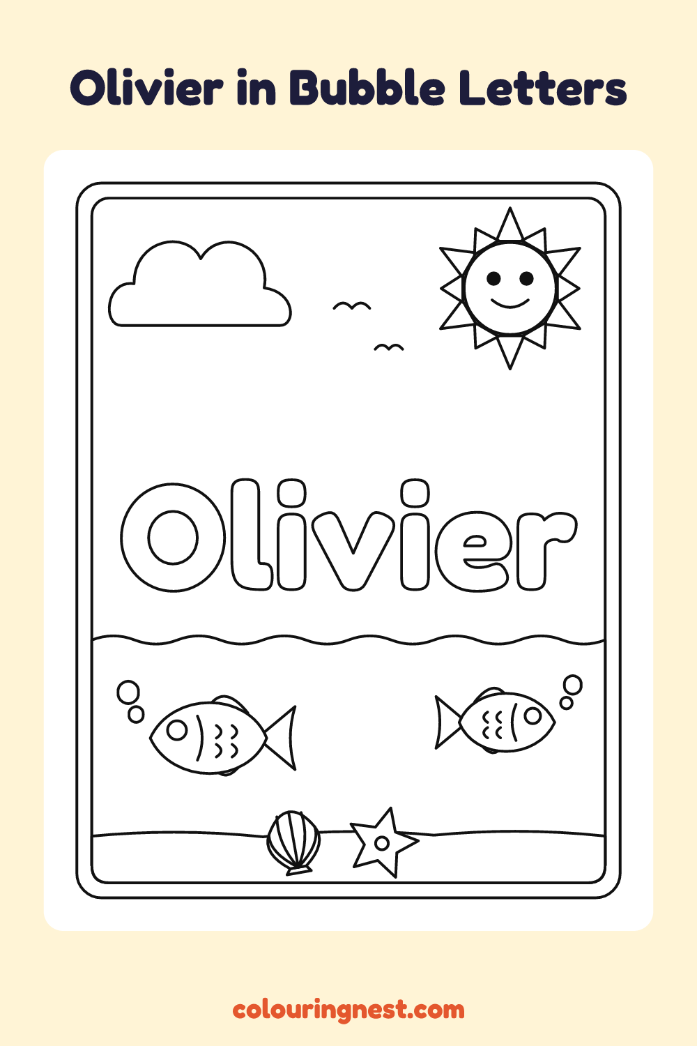 Olivier in Bubble Letters coloring page: free printable black-and-white line art