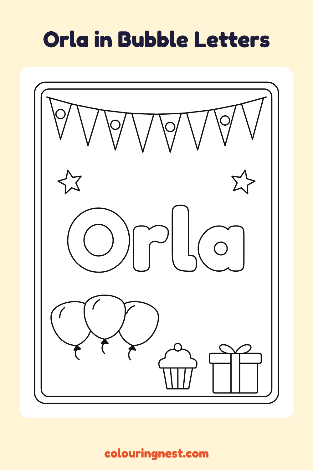 Orla in Bubble Letters coloring page: free printable black-and-white line art