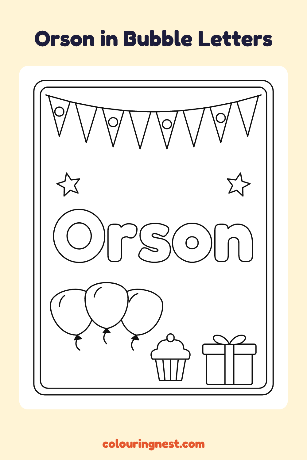 Orson in Bubble Letters coloring page: free printable black-and-white line art
