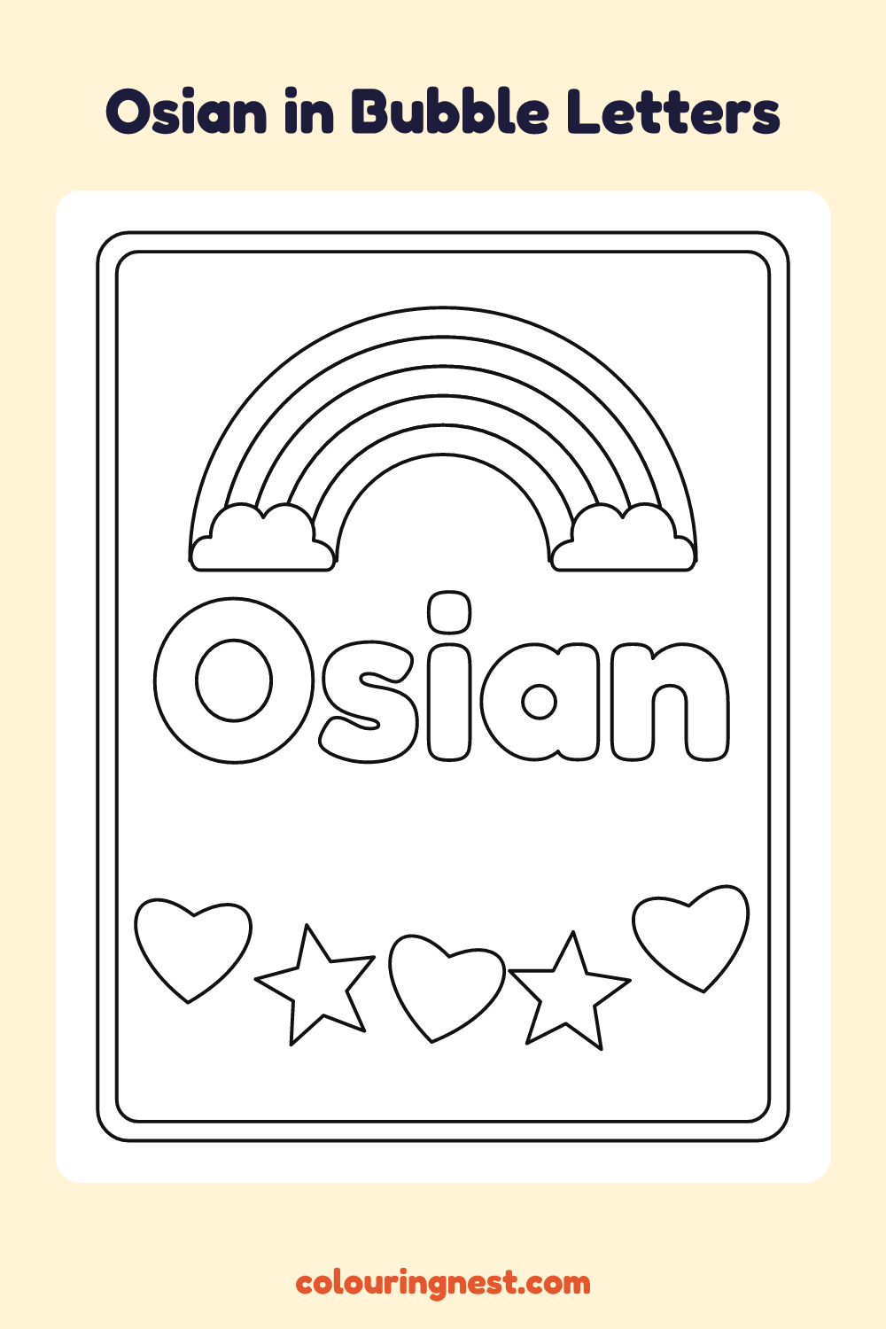 Osian in Bubble Letters coloring page: free printable black-and-white line art