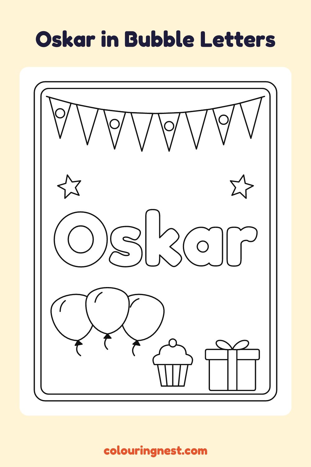 Oskar in Bubble Letters coloring page: free printable black-and-white line art