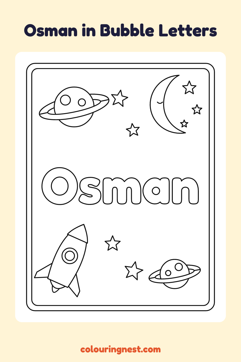 Osman in Bubble Letters coloring page: free printable black-and-white line art