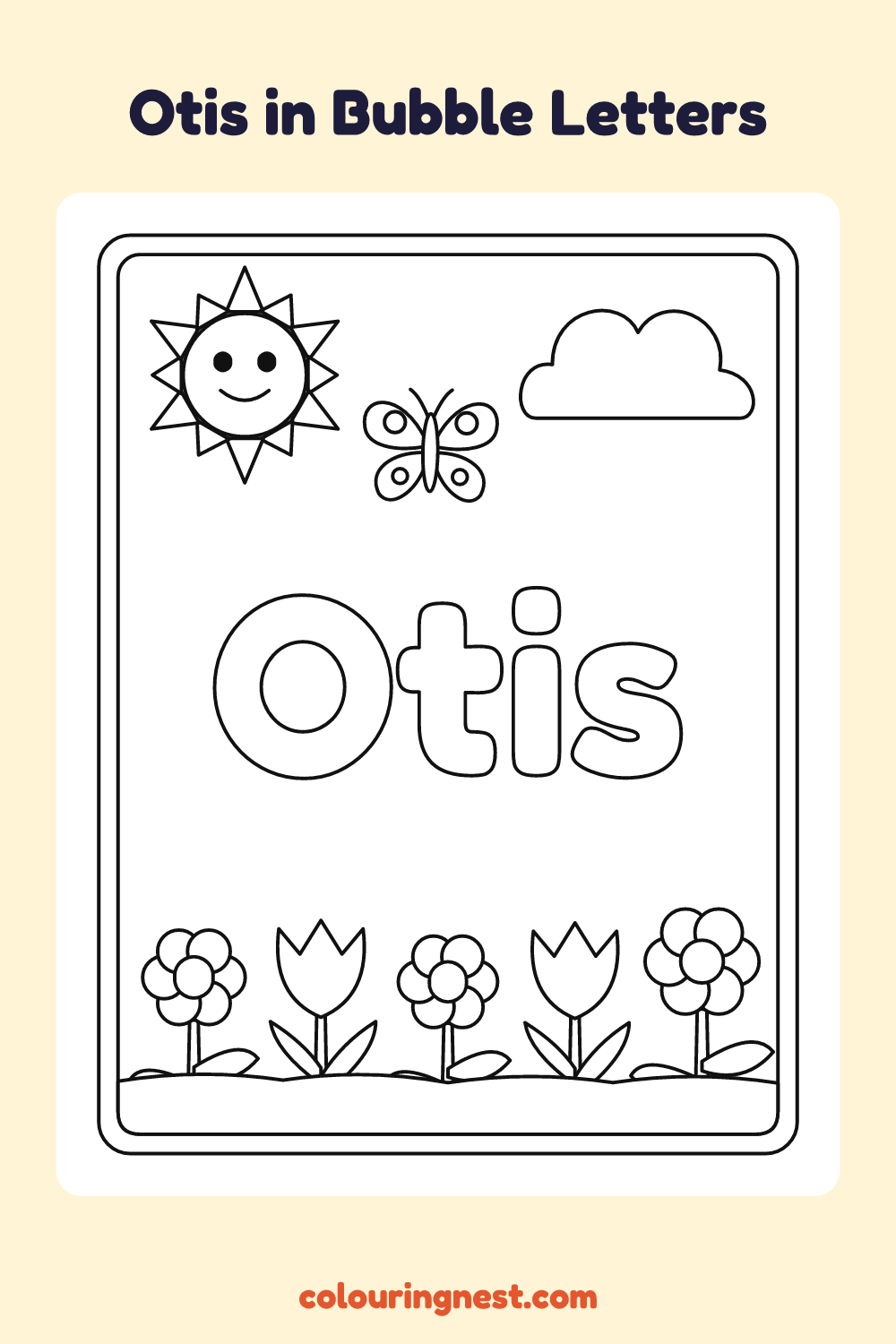 Otis in Bubble Letters coloring page: free printable black-and-white line art