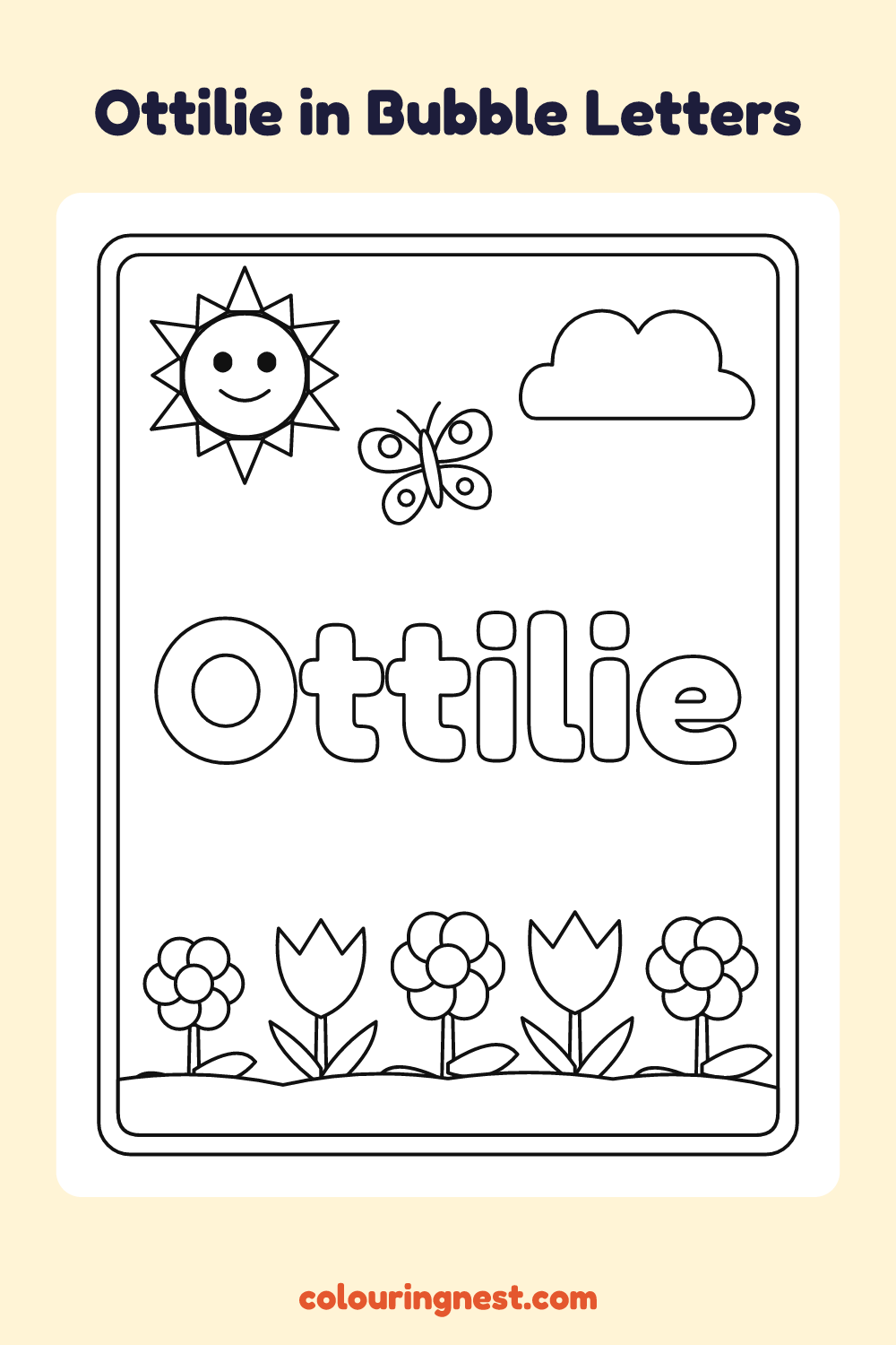 Ottilie in Bubble Letters coloring page: free printable black-and-white line art