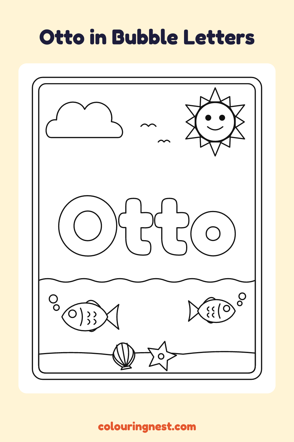 Otto in Bubble Letters coloring page: free printable black-and-white line art