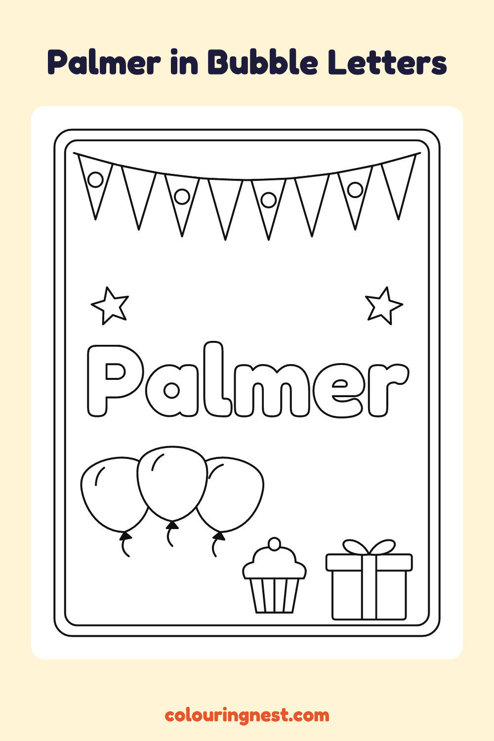 Palmer in Bubble Letters coloring page: free printable black-and-white line art