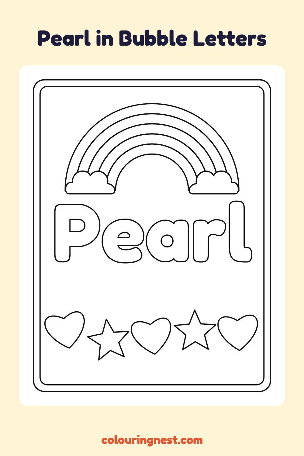 Pearl in Bubble Letters coloring page: free printable black-and-white line art