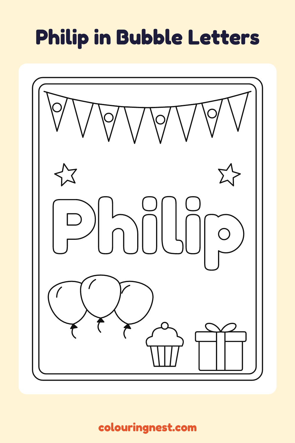 Philip in Bubble Letters coloring page: free printable black-and-white line art