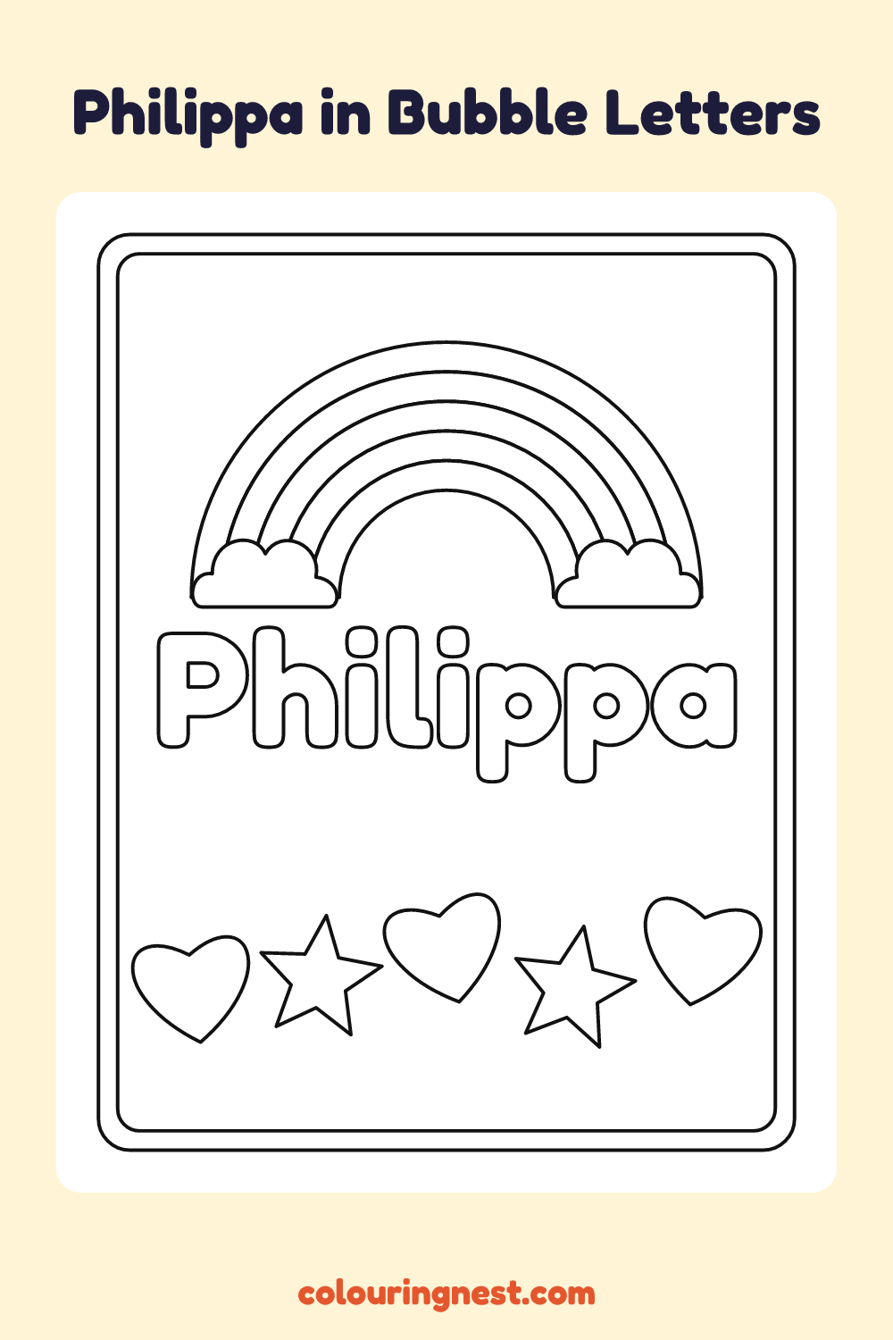 Philippa in Bubble Letters coloring page: free printable black-and-white line art