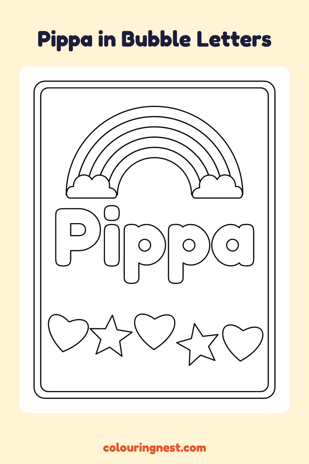 Pippa in Bubble Letters coloring page: free printable black-and-white line art