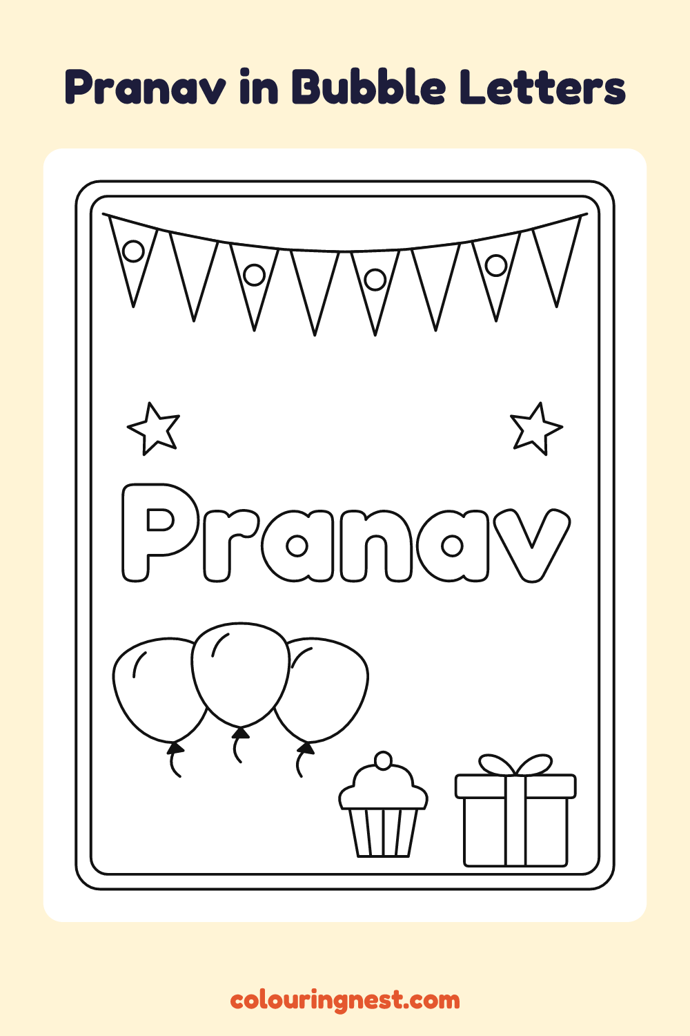 Pranav in Bubble Letters coloring page: free printable black-and-white line art
