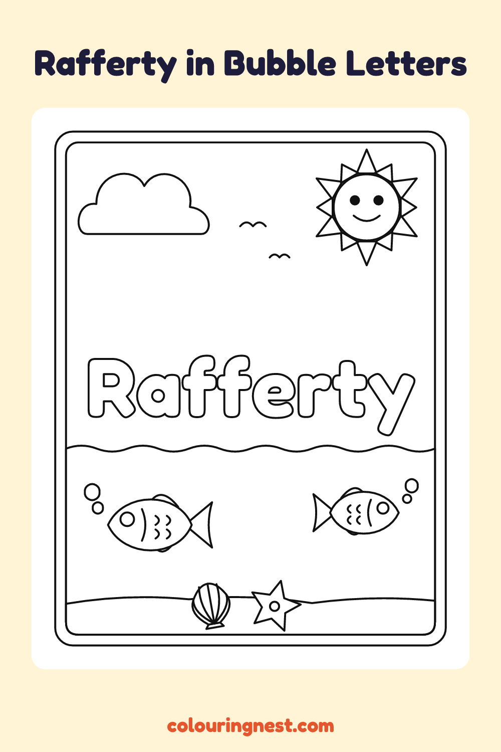 Rafferty in Bubble Letters coloring page: free printable black-and-white line art