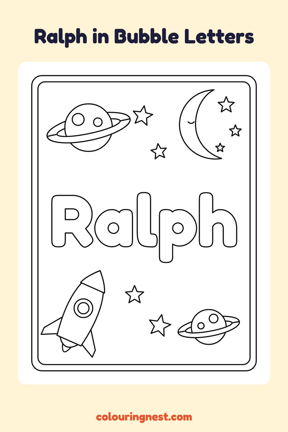 Ralph in Bubble Letters coloring page: free printable black-and-white line art