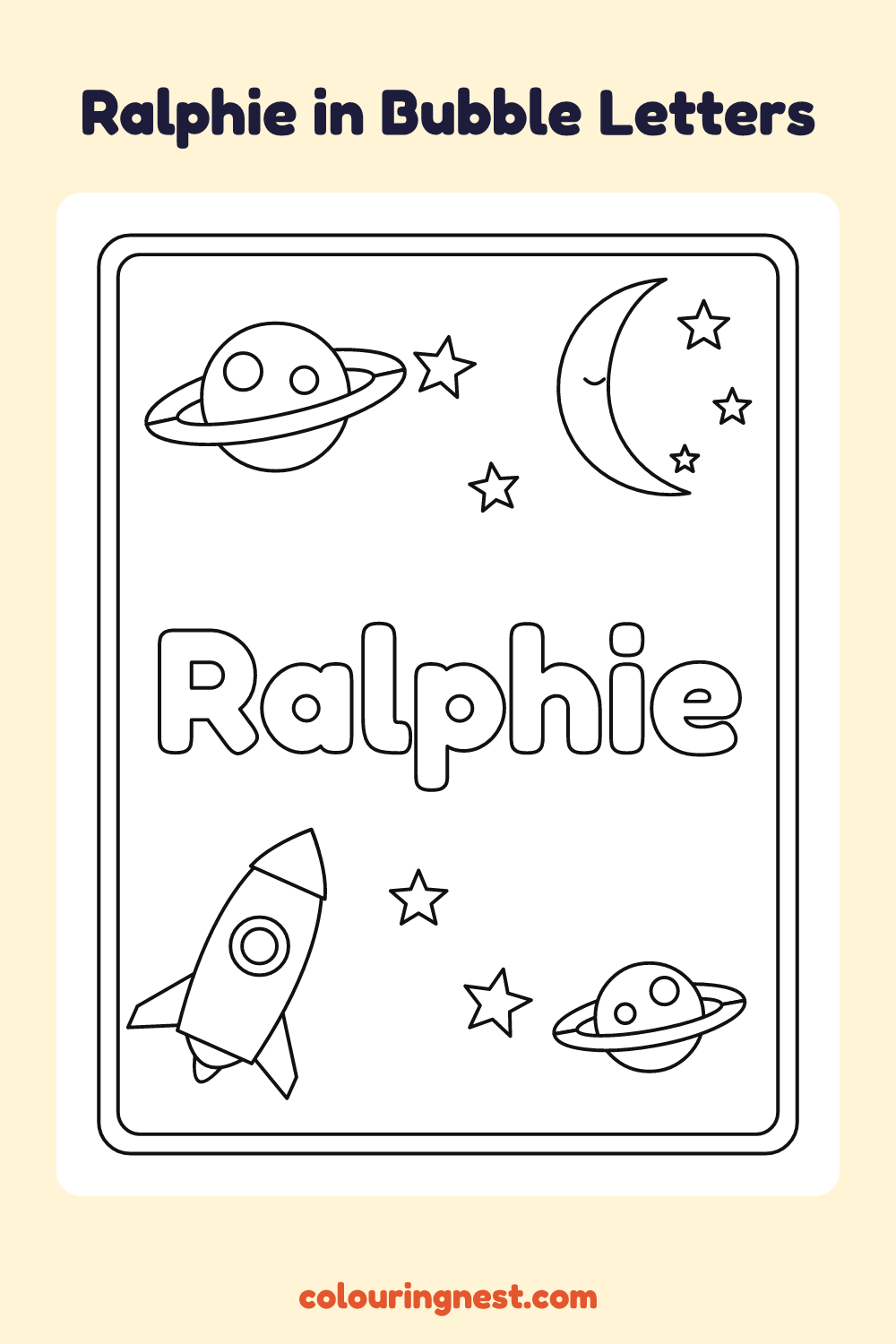 Ralphie in Bubble Letters coloring page: free printable black-and-white line art