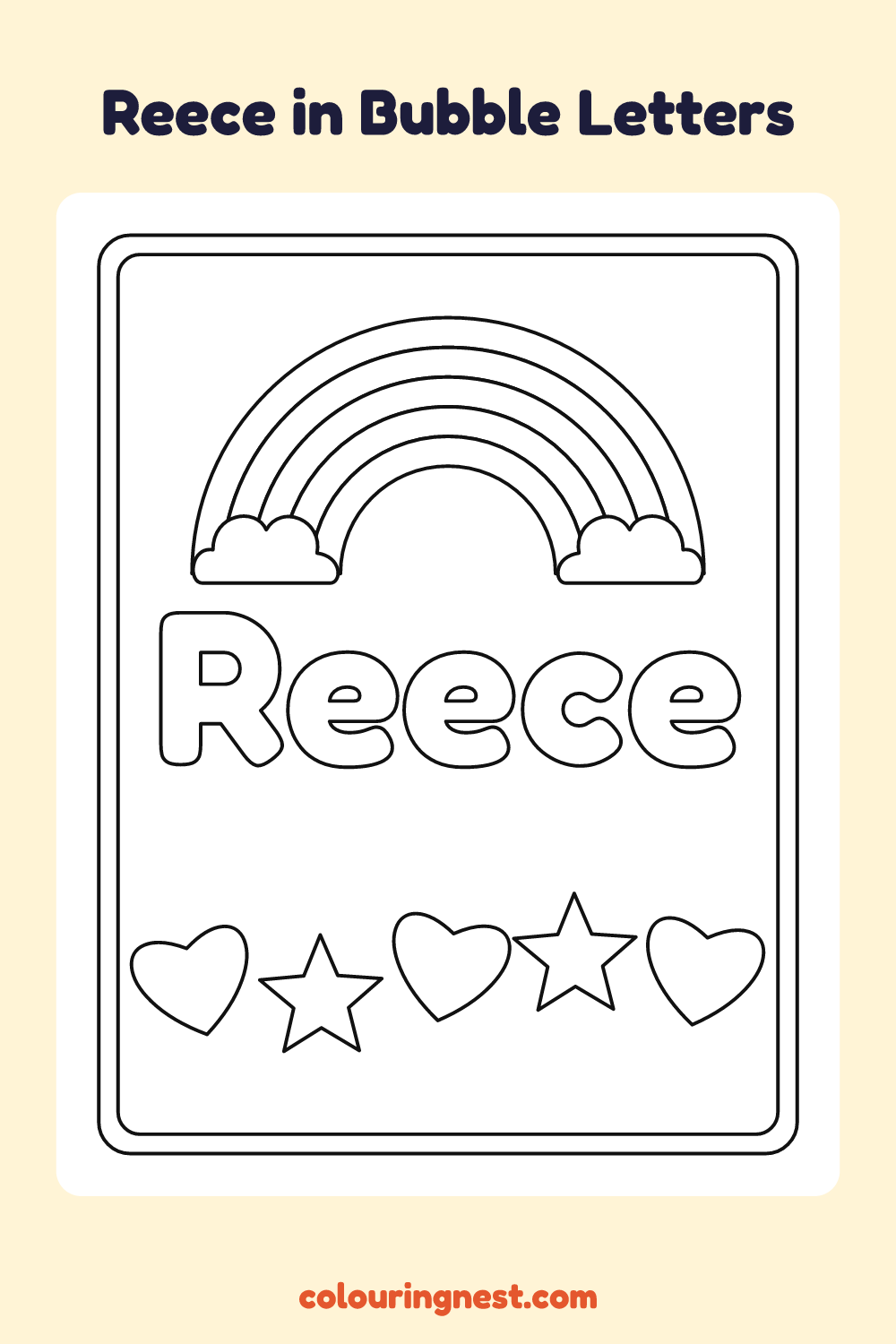 Reece in Bubble Letters coloring page: free printable black-and-white line art