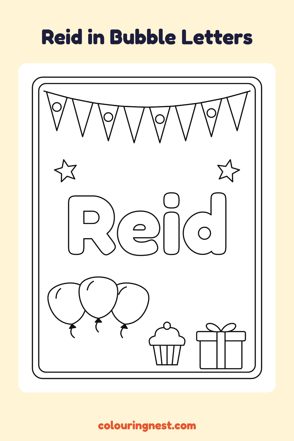 Reid in Bubble Letters coloring page: free printable black-and-white line art