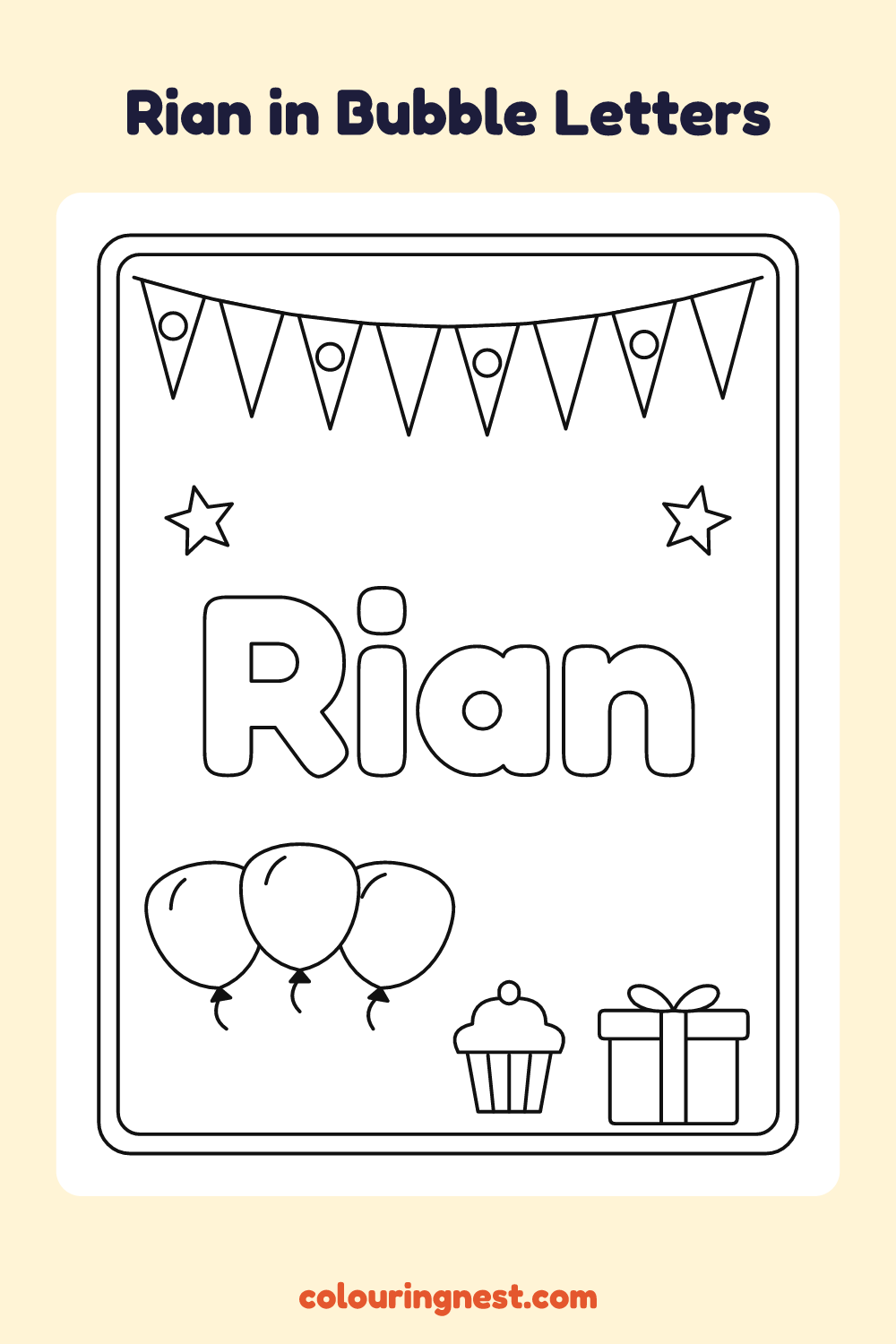 Rian in Bubble Letters coloring page: free printable black-and-white line art