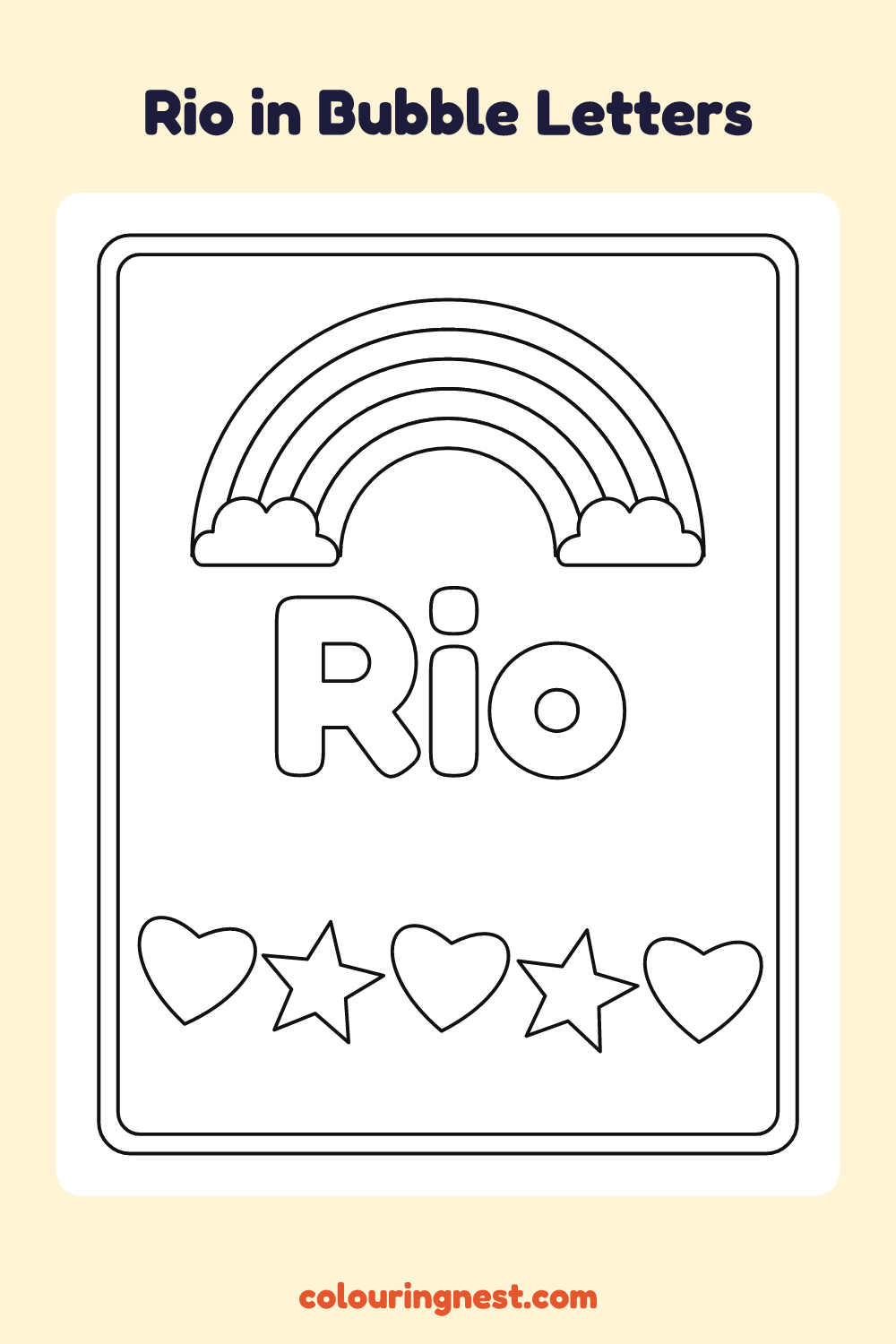Rio in Bubble Letters coloring page: free printable black-and-white line art