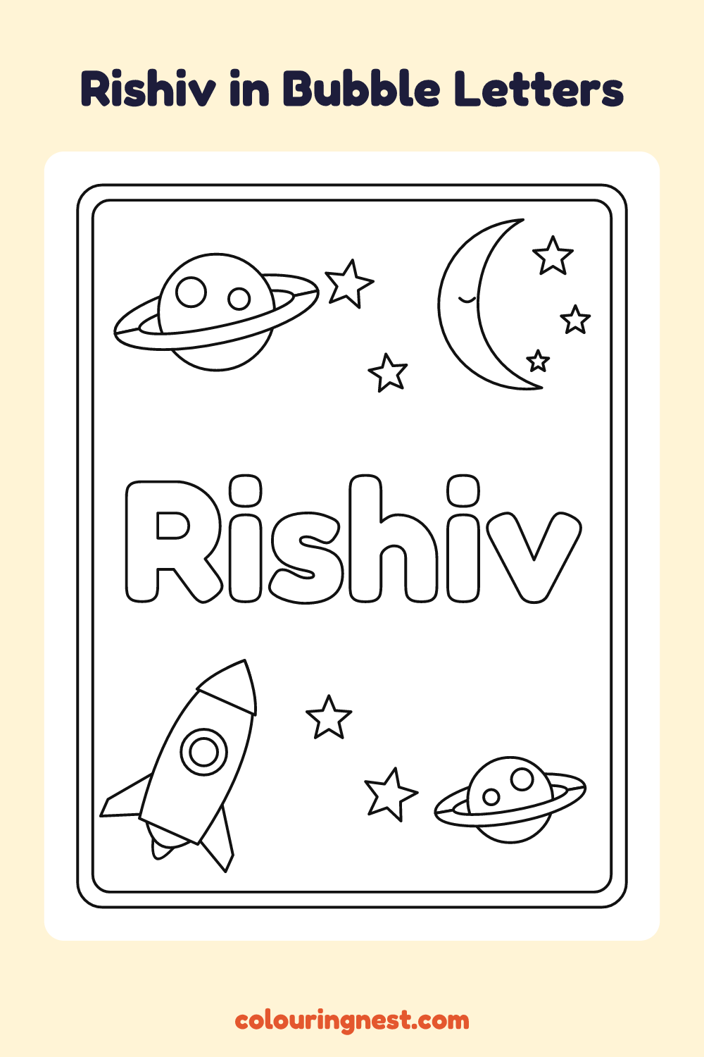 Rishiv in Bubble Letters coloring page: free printable black-and-white line art