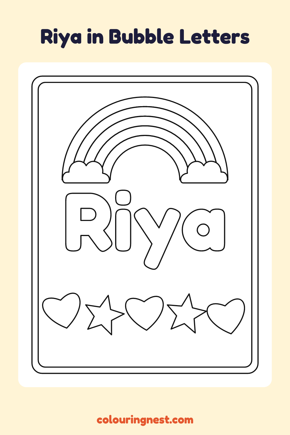 Riya in Bubble Letters coloring page: free printable black-and-white line art