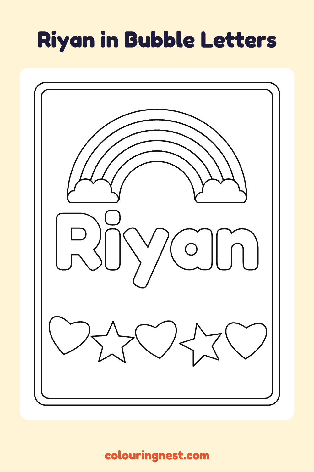 Riyan in Bubble Letters coloring page: free printable black-and-white line art