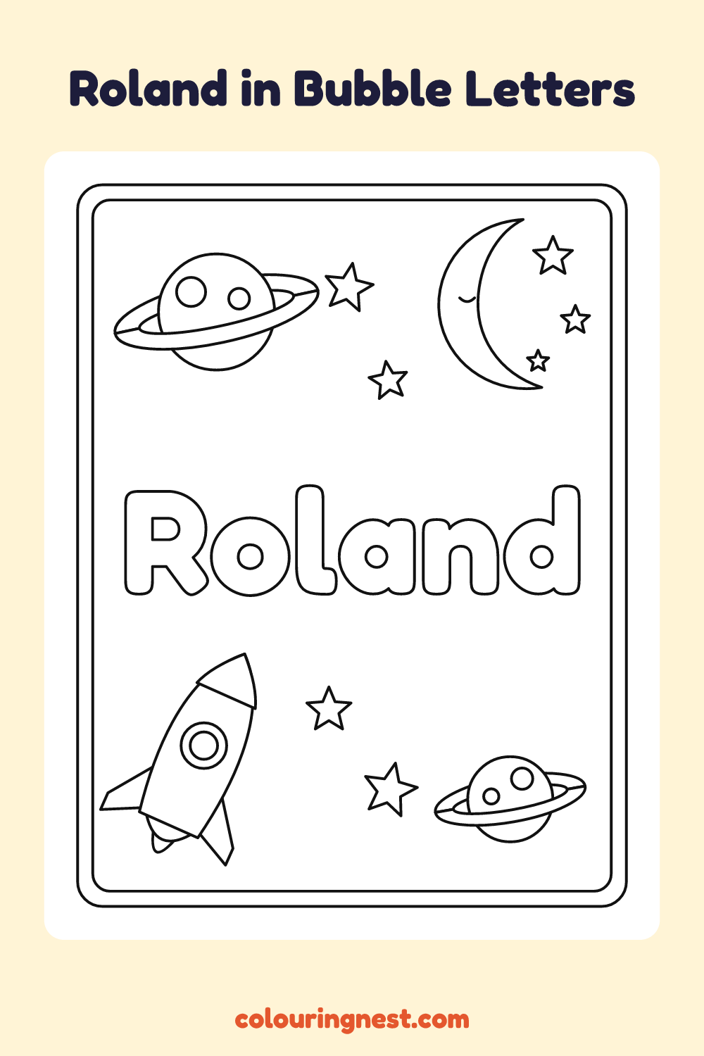 Roland in Bubble Letters coloring page: free printable black-and-white line art
