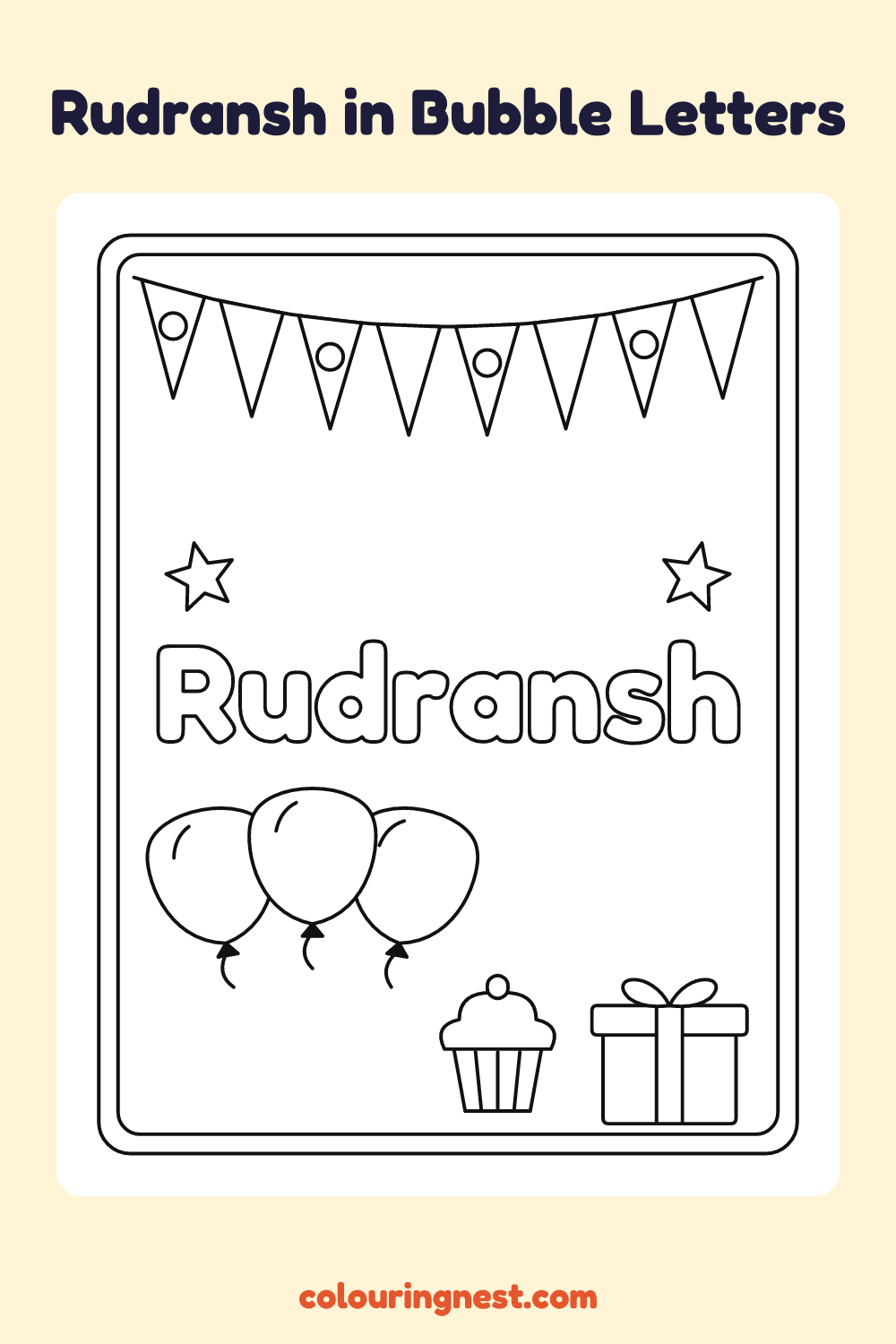 Rudransh in Bubble Letters coloring page: free printable black-and-white line art