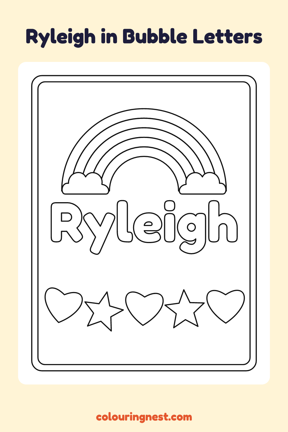 Ryleigh in Bubble Letters coloring page: free printable black-and-white line art