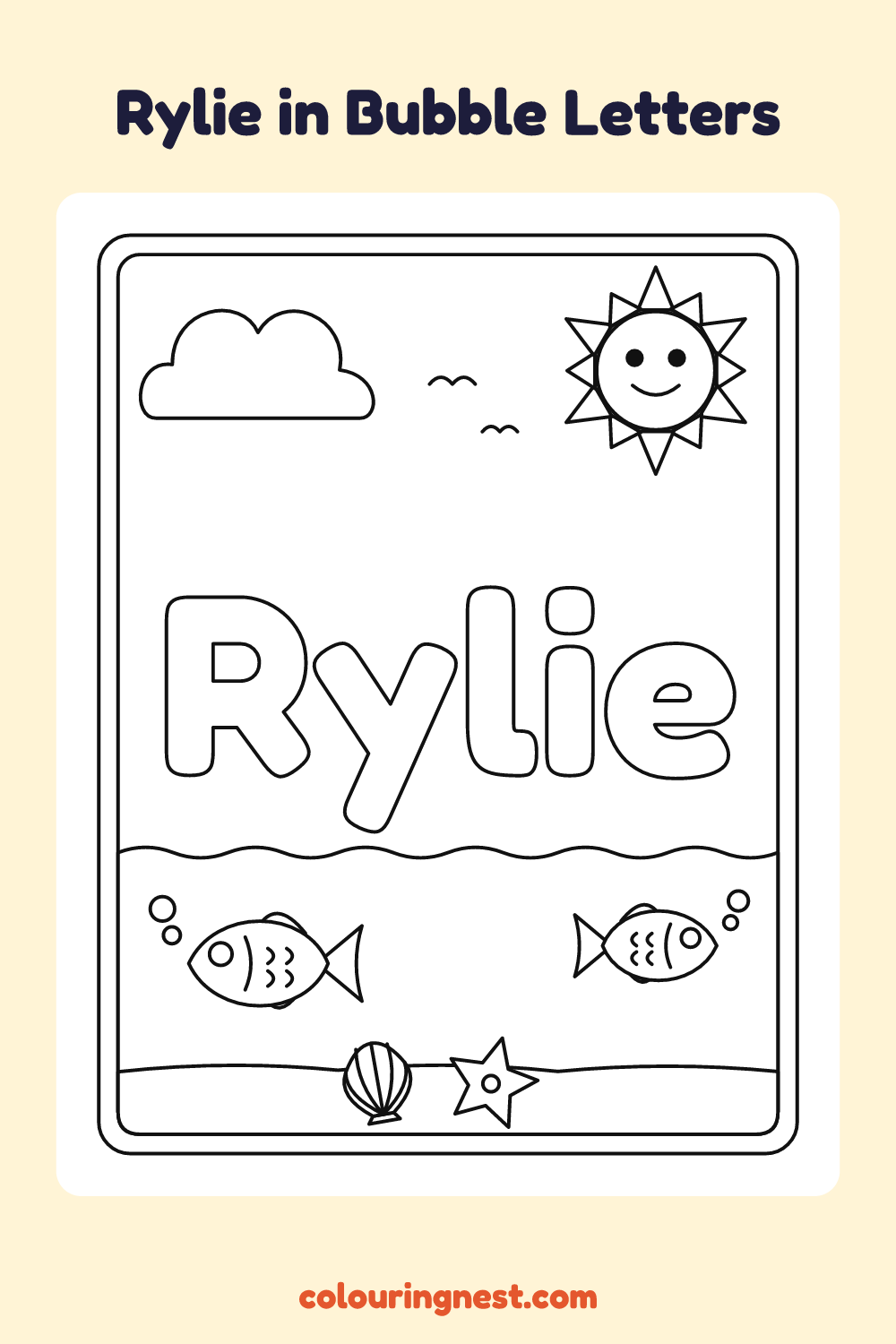 Rylie in Bubble Letters coloring page: free printable black-and-white line art