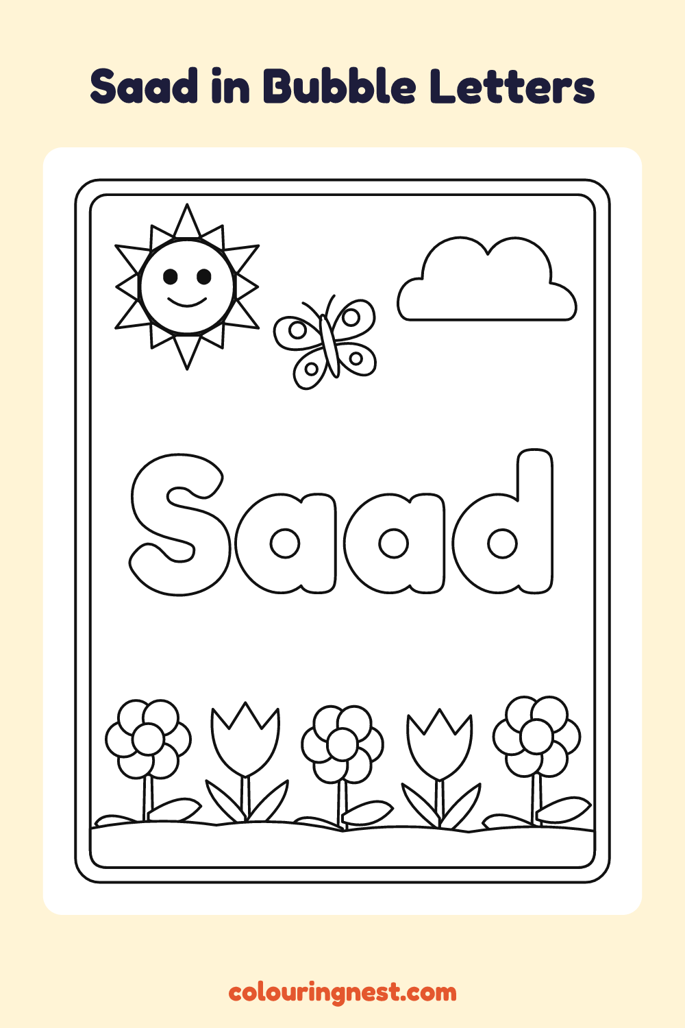 Saad in Bubble Letters coloring page: free printable black-and-white line art