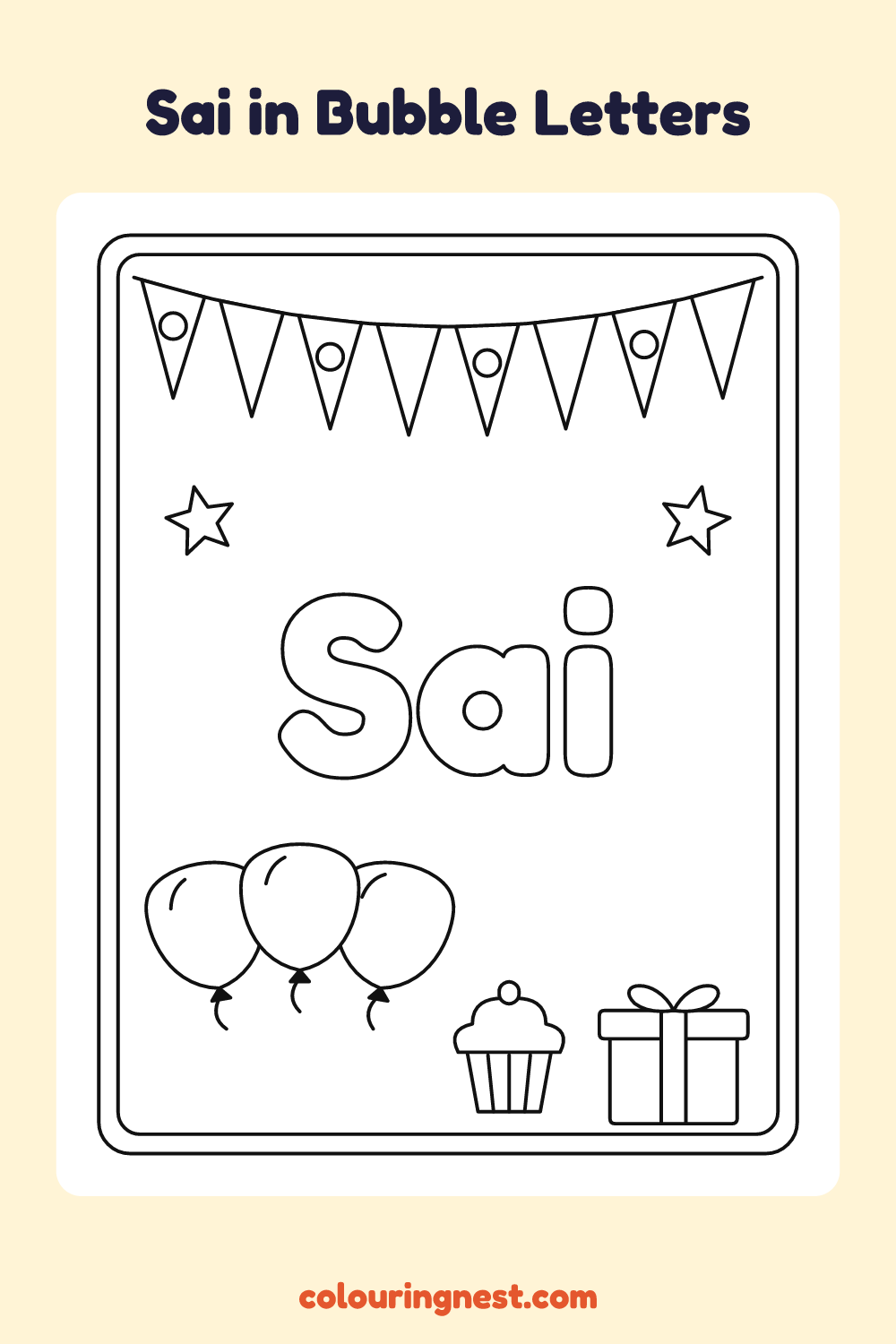 Sai in Bubble Letters coloring page: free printable black-and-white line art