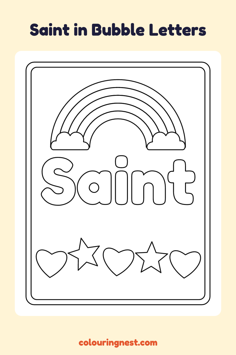 Saint in Bubble Letters coloring page: free printable black-and-white line art